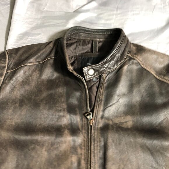 Marc New York Mens Mens Moto Leather Jaket Size XL Full Zip Biker Quilted Brown - Picture 13 of 16